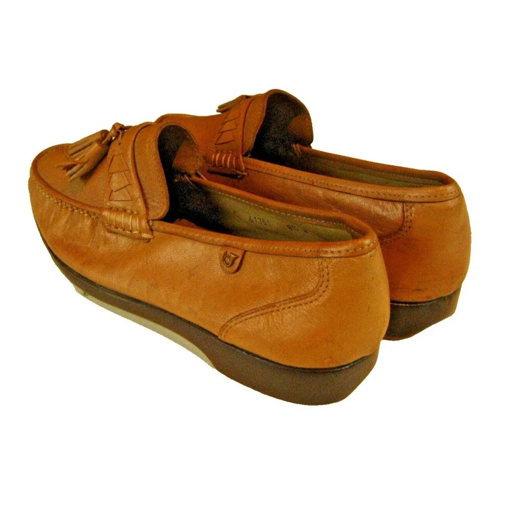 Mens French Shriner Tan Leather Tassle Dress SlipOn Moc Toe Loafer Shoes sz 8.5W